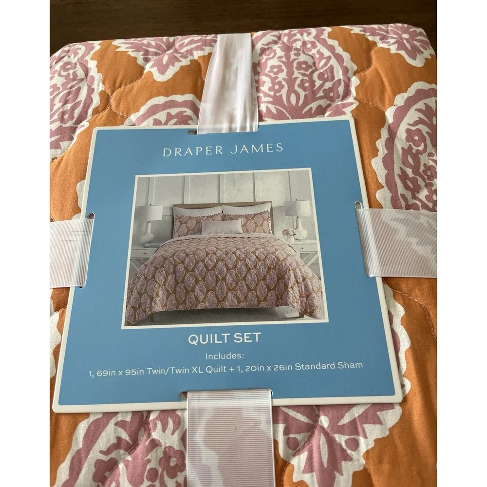Draper James Twin Quilt Sham Set Orange Pink Paisley Floral Cottagecore Dorm NEW